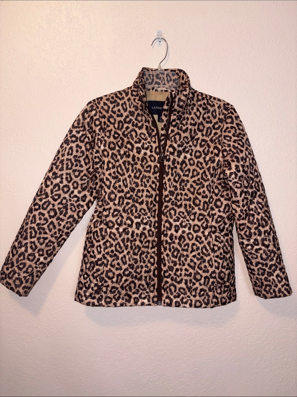 Land’s End Leopard Animal Print Tan Black quilted Jacket XS (2-4)